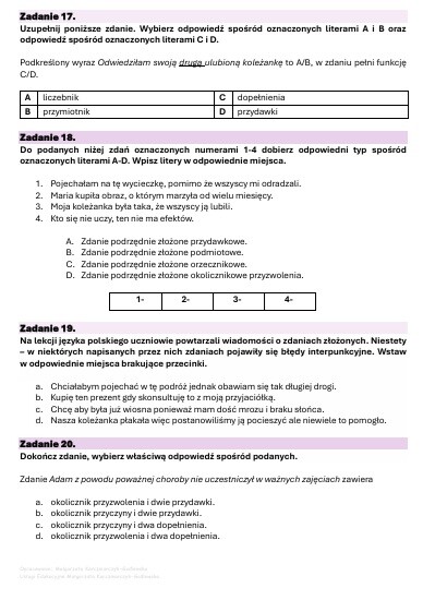 Karta pracy - części zdania, rodzaje zdań