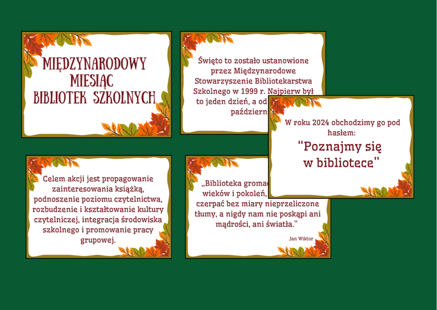 MIESIĄC BIBLIOTEK SZKOLNYCH – biblioteka – gazetka – cytaty – wersja 1