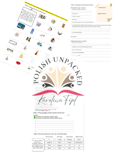 Karta pracy + odpowiedzi rzeczownik - plurale i singulare tantum, gramatyka, język polski, język polski jako obcy