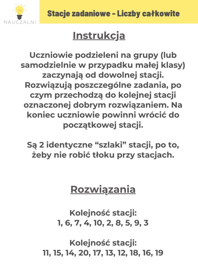Stacje zadaniowe - liczby całkowite