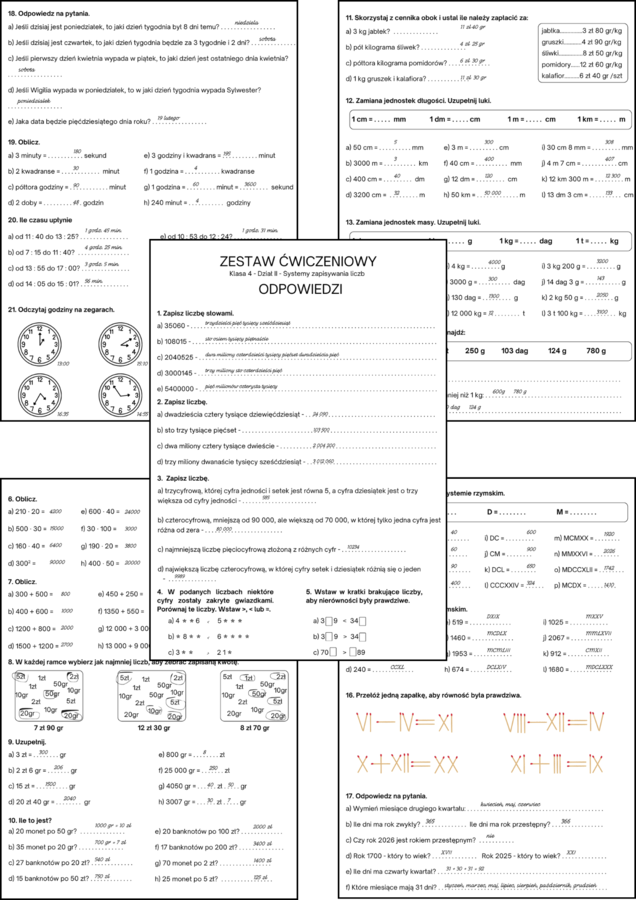 Zestaw ćwiczeniowy - dział II GWO. Klasa 4. Systemy zapisywania liczb,