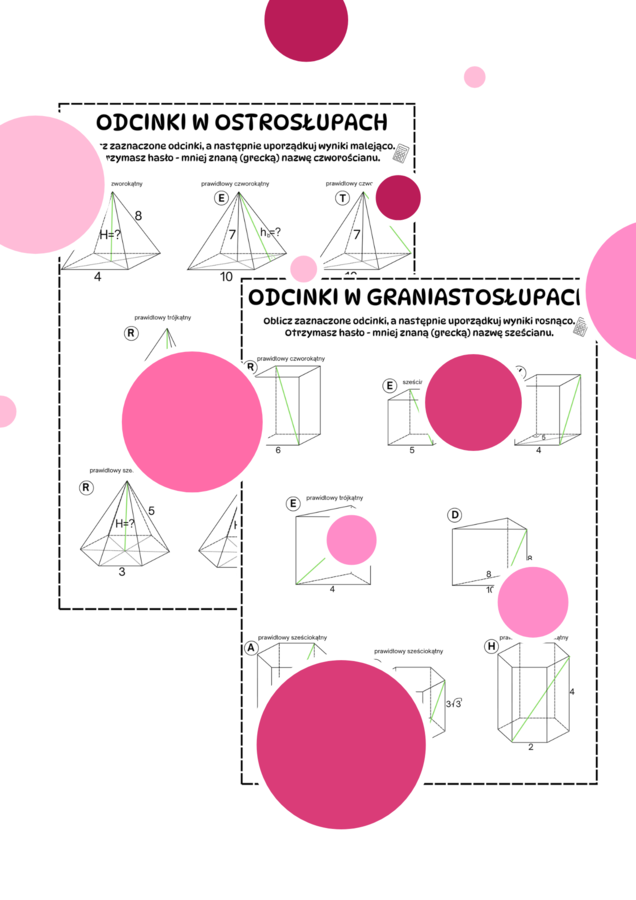 Odcinki w graniastosłupach i ostrosłupach. Karta pracy. Klasa 8