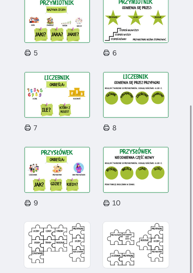 Plansze części mowy