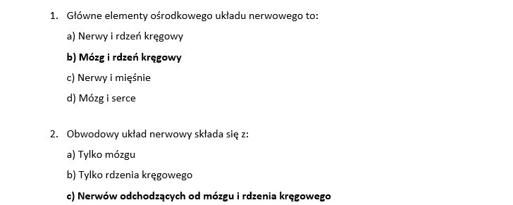 Test- układ nerwowy
