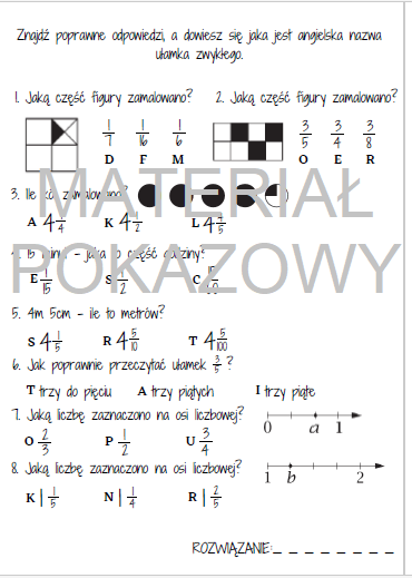 ułamki zwykłe - karta pracy dla klasy 4
