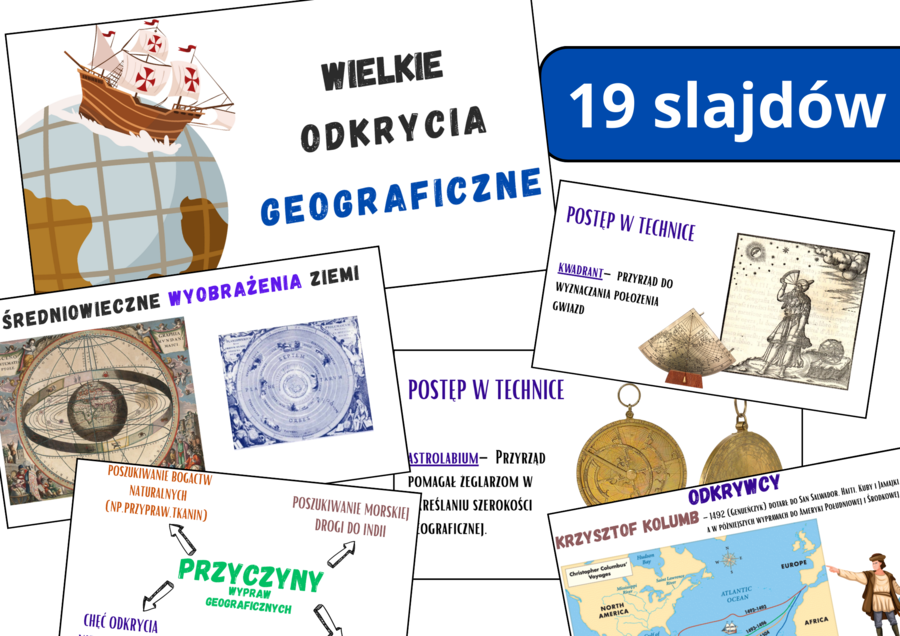 Prezentacja multimedialna- WIELKIE odkrycia geograficzne, zgodna z podstawą programową, możliwość edycji