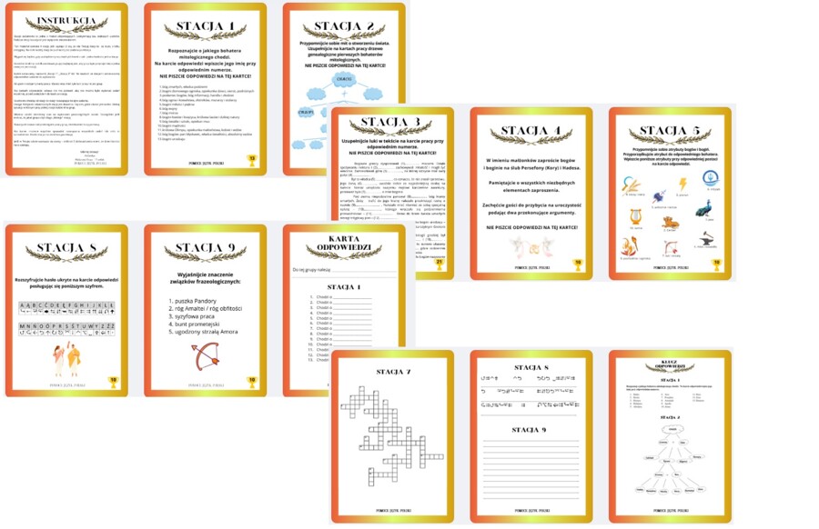 Stacje zadaniowe - Mitologia klasa 5 - 6 + klucz odpowiedzi