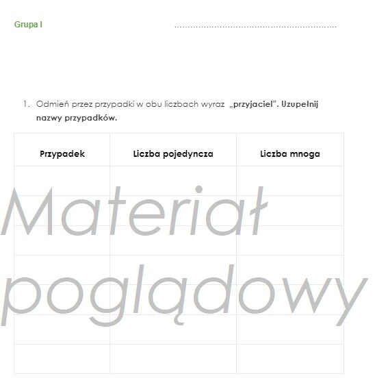 Deklinacja - karta kontrolna (odmiana przez przypadki) 2 grupy