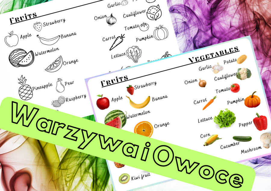 Warzywa i Owoce - angielska wklejka do zeszytu - PLAKAT