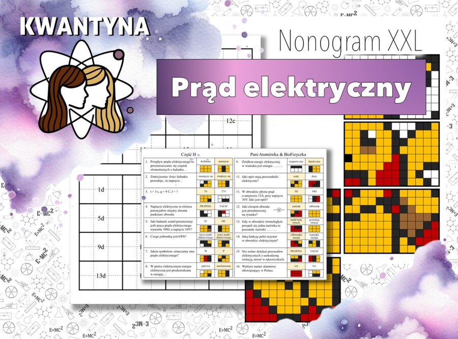 Kolorowanka XXL: Fizyka. Klasa 8. Prąd elektryczny. Pomysł na ciekawą lekcję! Karta pracy. MOC powtórki.