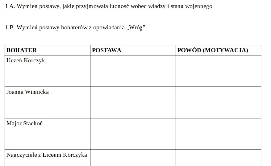 Marek Nowakowski "Raport o stanie wojennym". Opowiadanie "Wróg". Postawy wobec władzy Karta pracy