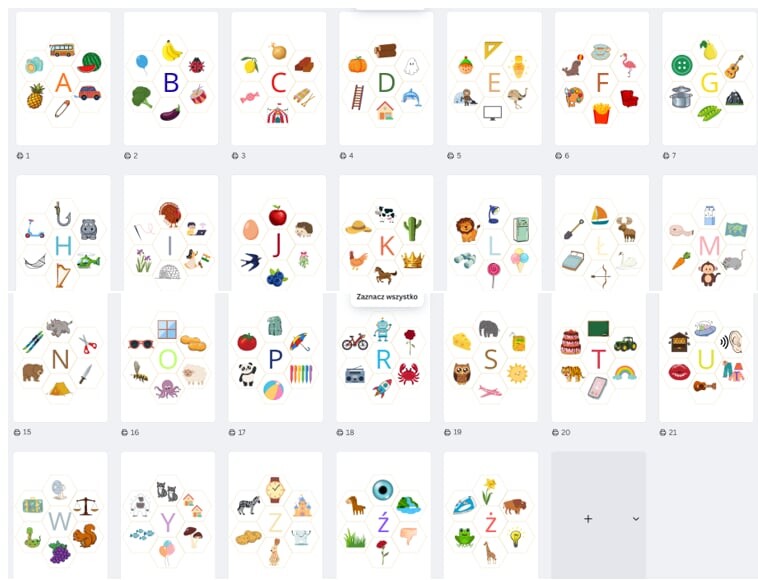 Plansze z obrazkami liter