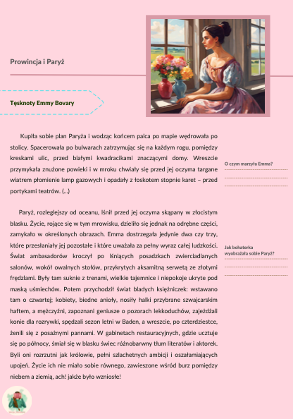 Gustaw Flaubert "Pani Bovary" – zadania do lektury, pełne opracowanie (myślownik)