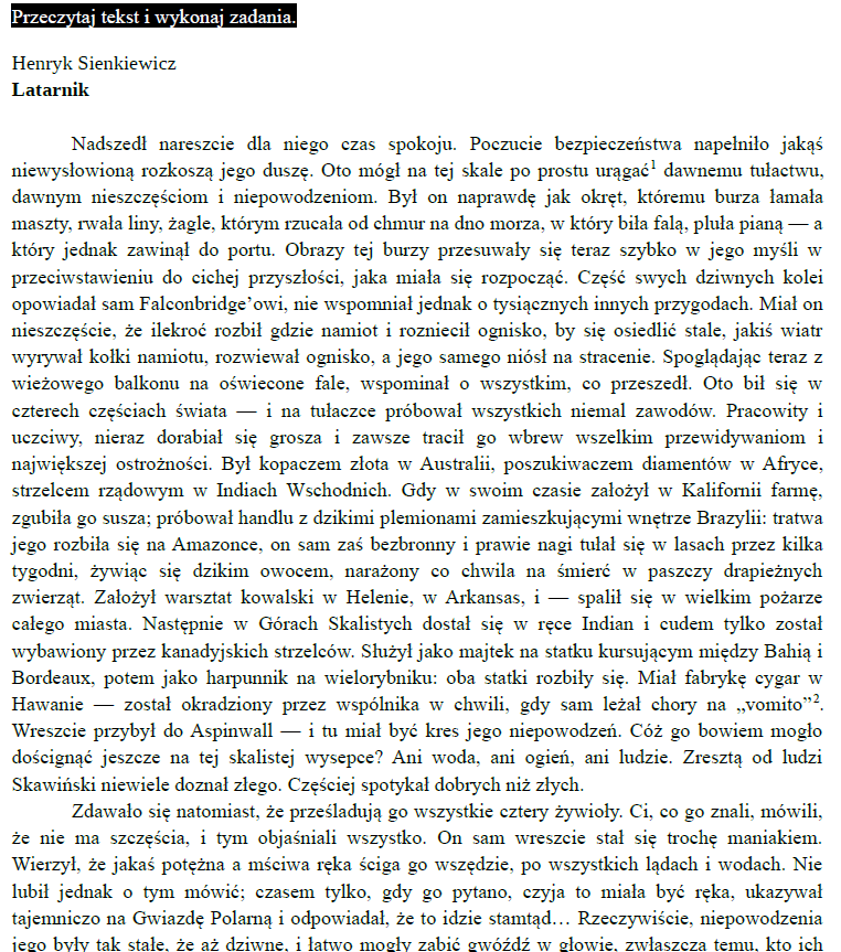 Egzamin ósmoklasisty – Arkusz z języka polskiego „Latarnik” | Pełny test z kluczem odpowiedzi