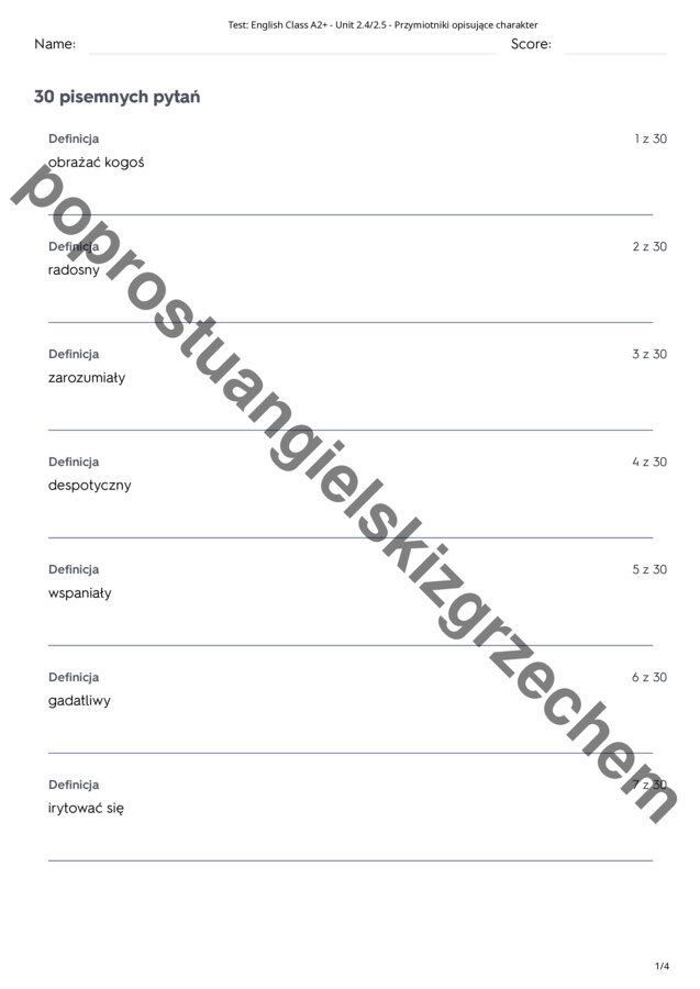 English Class A2+ - Unit 2 - testy