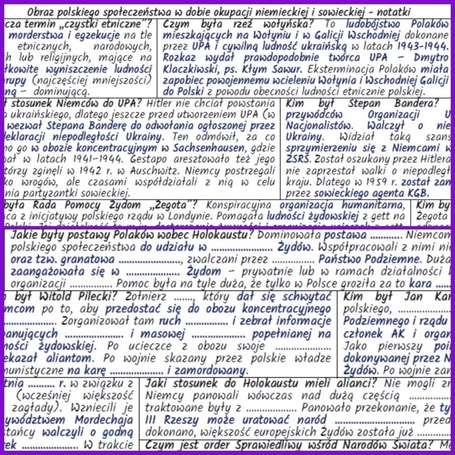 Obraz polskiego społeczeństwa w dobie okupacji niemieckiej i sowieckiej – notatki i karta pracy