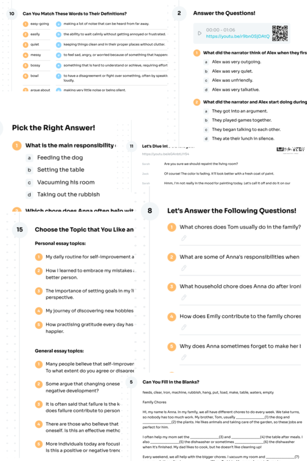 English Class A2 – Unit 1 – karta pracy – My Best Friend Alex (24/25) – personalities, chores – Krzyżówka GRATIS