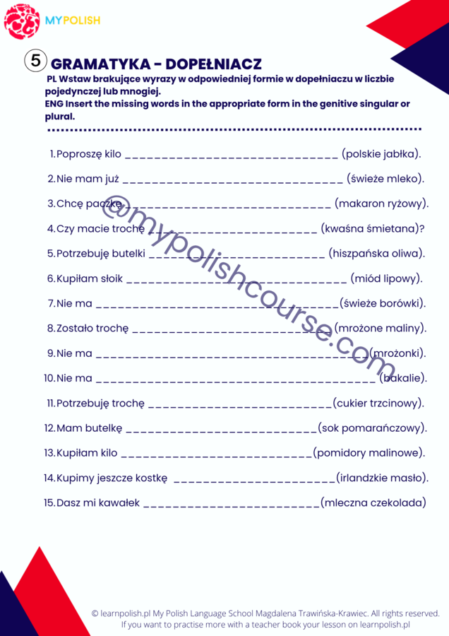 Praktyczny polski - zakupy spożywcze (poziom A2+/B1)