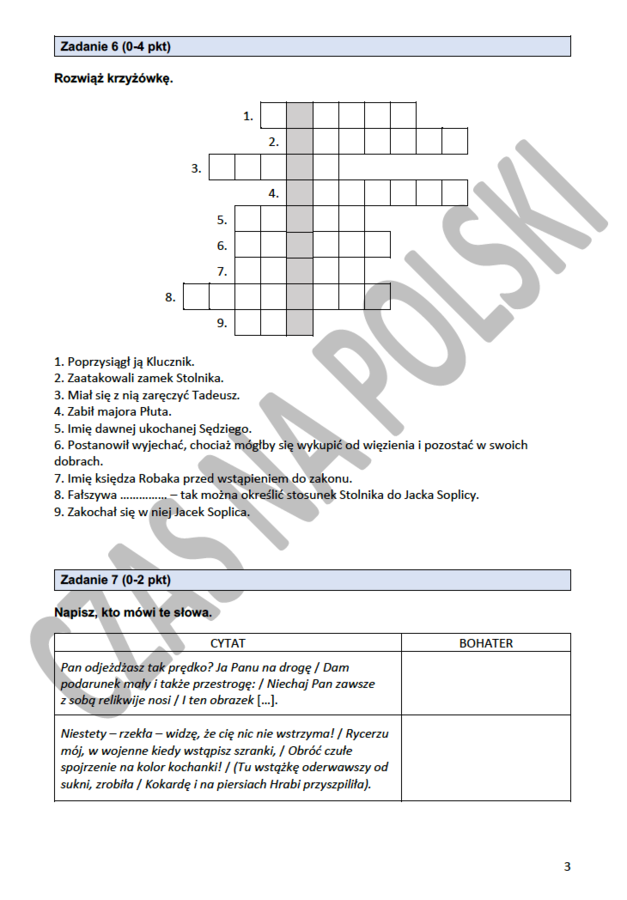 Test – „Pan Tadeusz”, Księga X