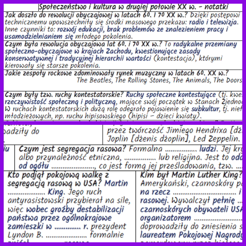Społeczeństwo i kultura w drugiej połowie XX w. – notatki i karta pracy (MATERIAŁ ZA DARMO)