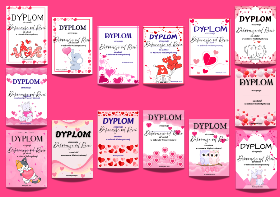 Dyplomy za udział w zabawie walentynkowej 2026