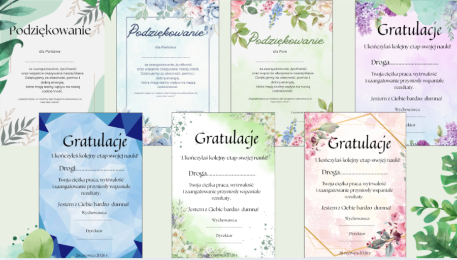 Pakiet: Podziękowania  dla rodziców | Gratulacje  dla dzieci| Dyplomy | (EDYTOWALNY) + Plik pdf