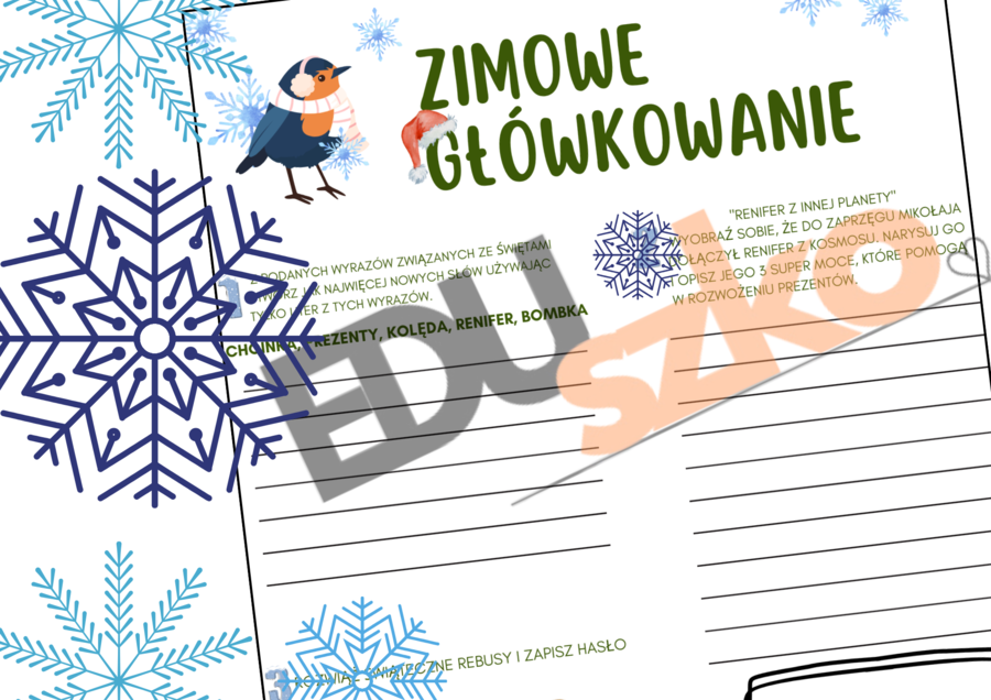 Zimowa i świąteczna karta pracy.