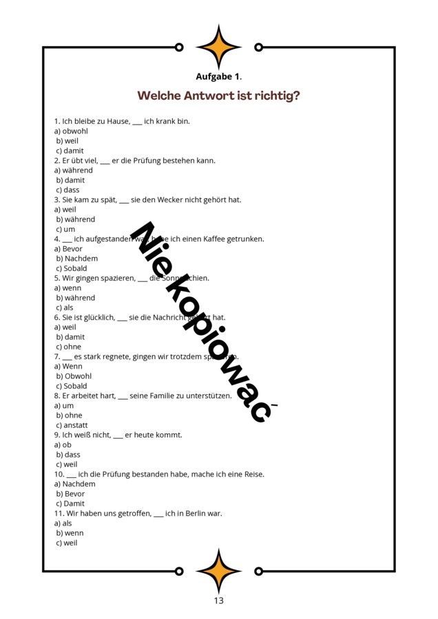 Konjunktionen und Satzarten - Zusammenfassung Spójniki i typy zdań - podsumowanie niemiecki