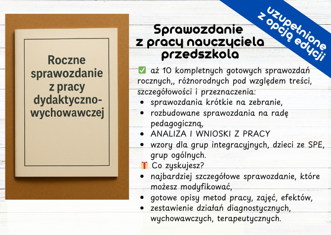 Roczne sprawozdanie z pracy dydaktyczno-wychowawczej Sprawozdanie z pracy nauczyciela przedszkola
