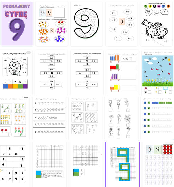 CYFRA 9 - ćwiczenia dla zerówki, klasy 1 i przedszkolaków