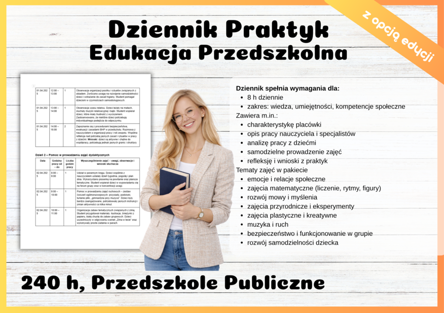 Dziennik Praktyk Pedagogika Przedszkolna 240 h