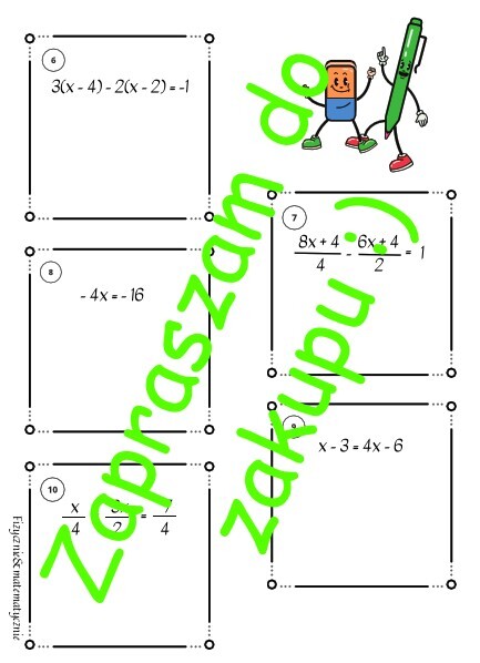 Równania pierwszego stopnia z jedną niewiadomą - karta pracy lub kartkówka z rozwiązaniami.