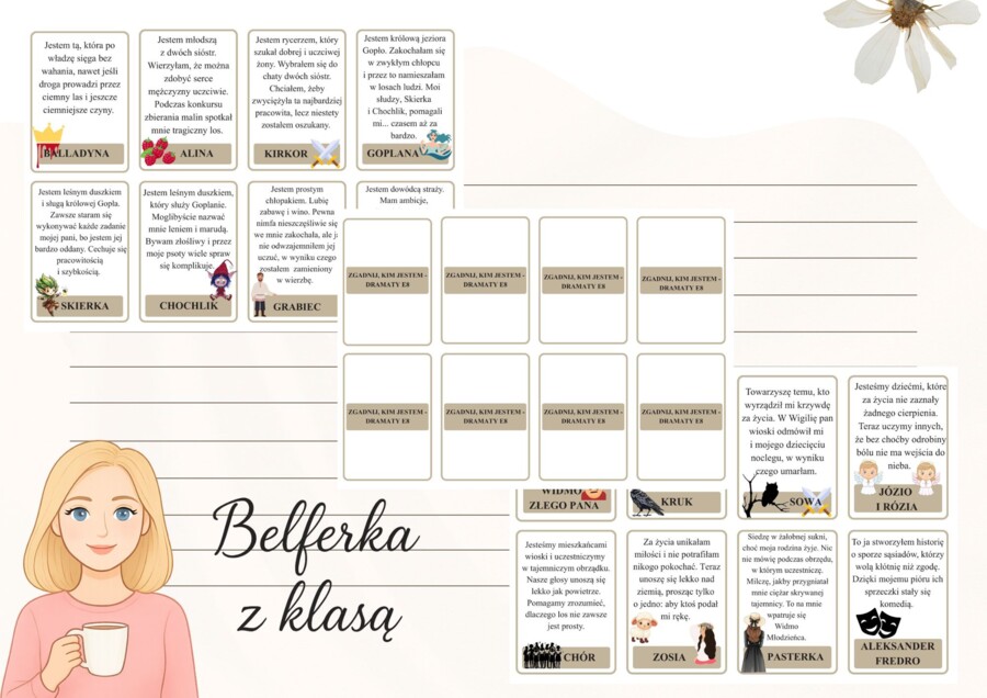 Gra edukacyjna „Zgadnij, kim jestem” – bohaterowie dramatów egzamin ósmoklasisty, "Balladyna", "Zemsta", "Dziady" cz. II