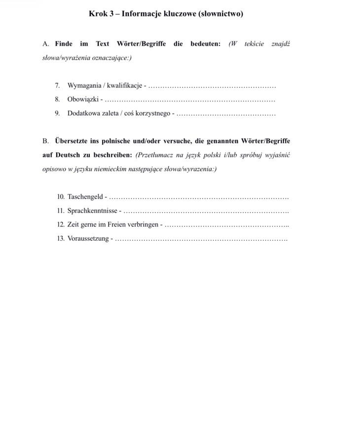 Matura podstawowa JĘZYK NIEMIECKI Czytanie ze zrozumieniem