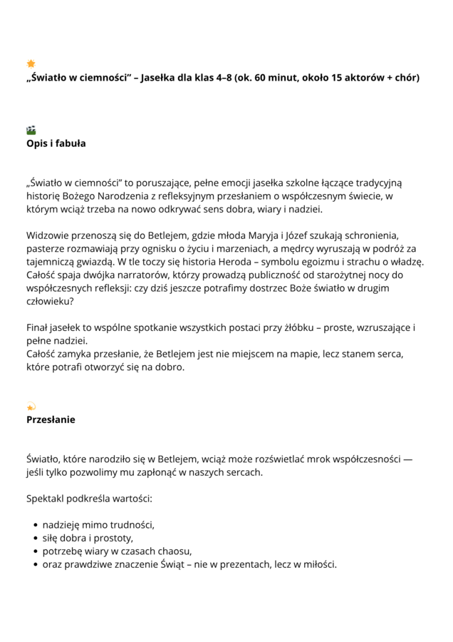 SCENARIUSZ NA JASEŁKA KLASY 4-8 „Światło w ciemności”👼🏼🌟