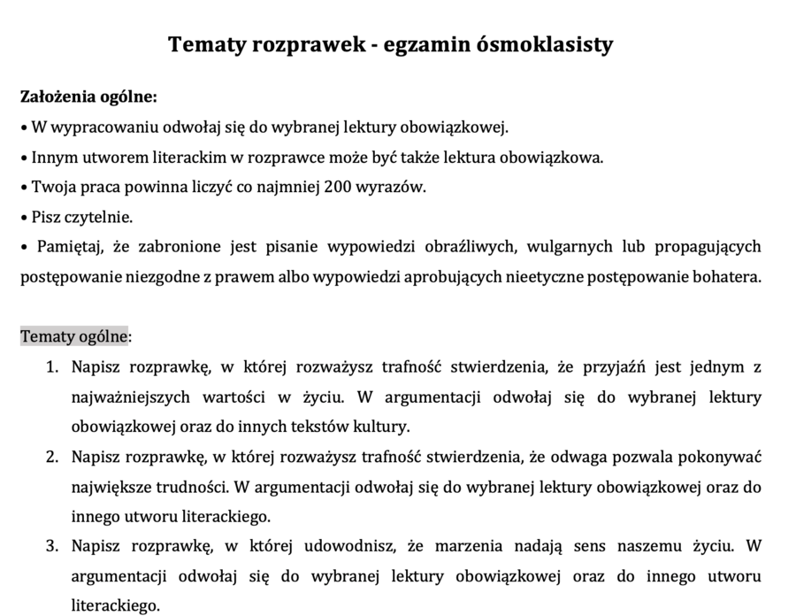 Tematy rozprawek