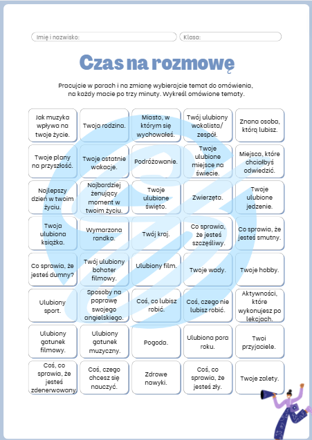 Czas na rozmowę - Karty pracy z tematami do rozmów dla starszych uczniów i dorosłych