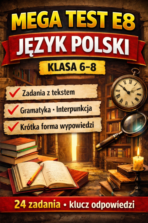 Mega test  - powtórka przed E8 – język polski (24 zadania + klucz odpowiedzi)