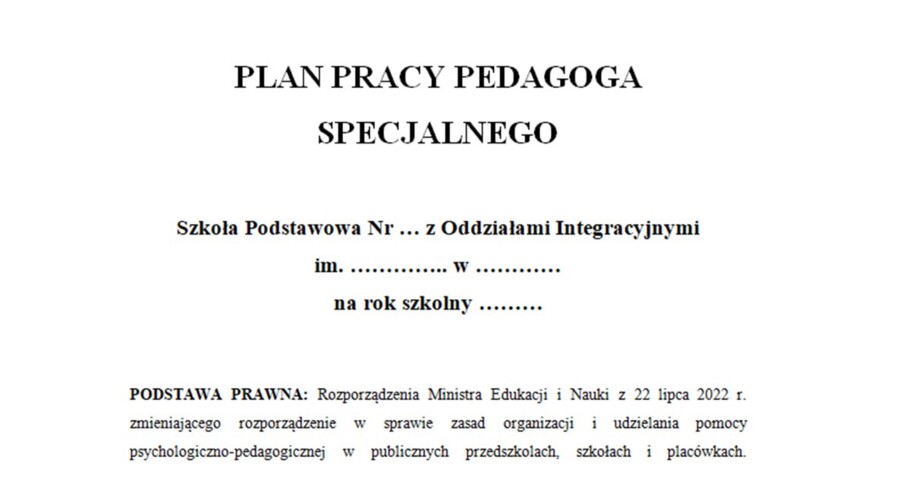 Plan pracy pedagoga specjalnego