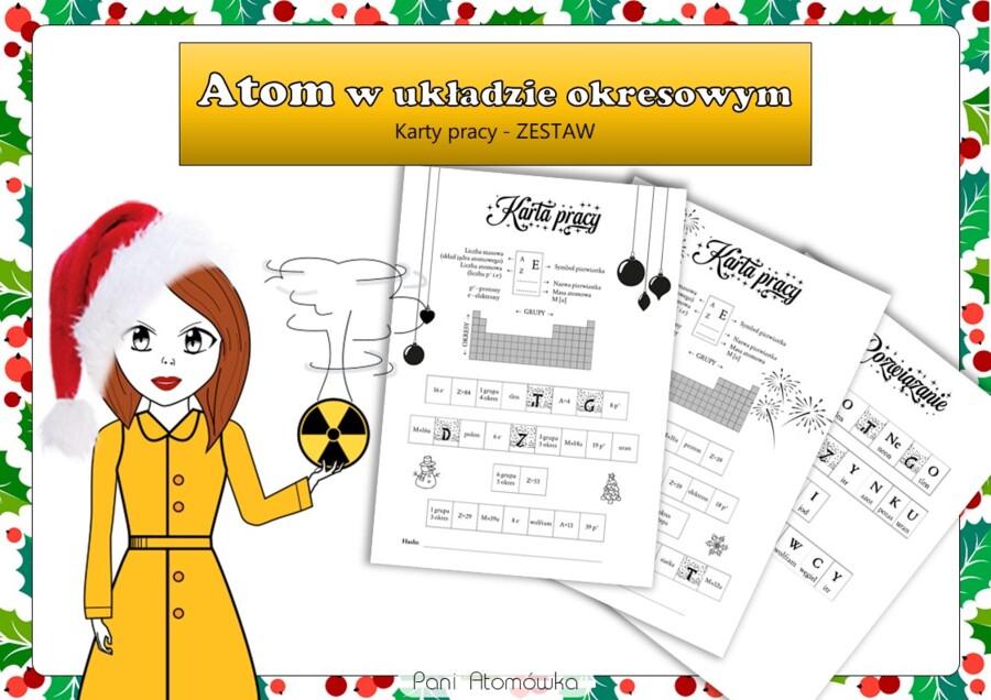 Klasa 7 Chemia. Odczytywanie informacji z układu okresowego. Świąteczna karta pracy - Zestaw dwóch kart pracy. Święta. Christmas.