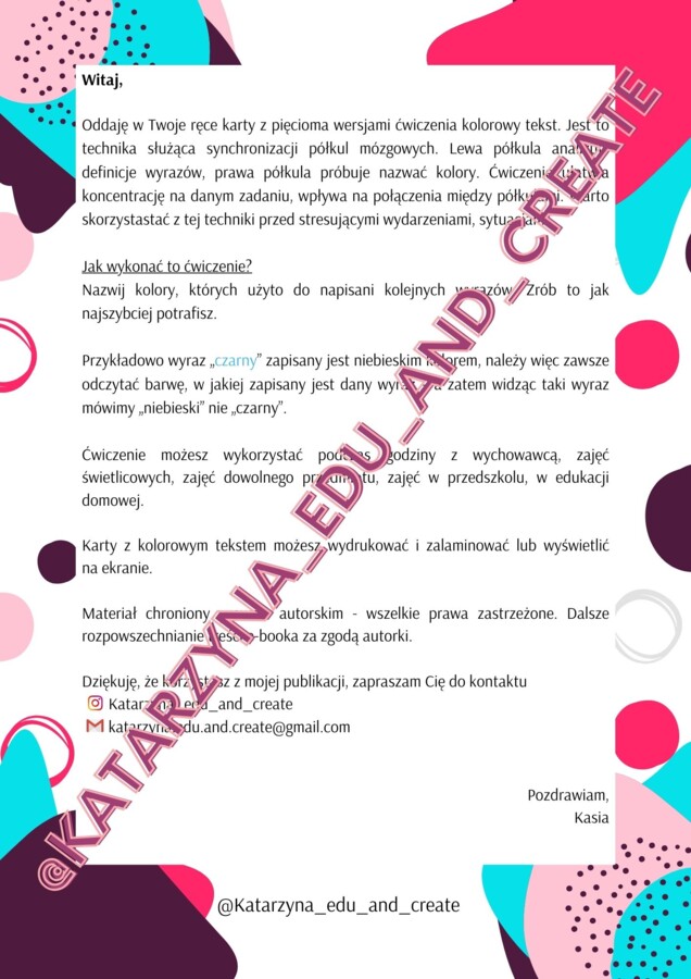 Kolorowy tekst - ćwiczenie koncentracji