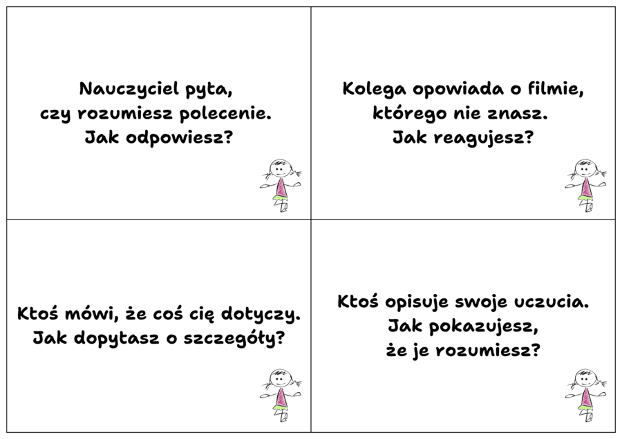 Trening Umiejętności Społecznych - karty reakcji.