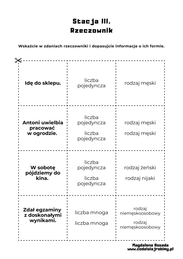 Stacje zadaniowe: Części mowy