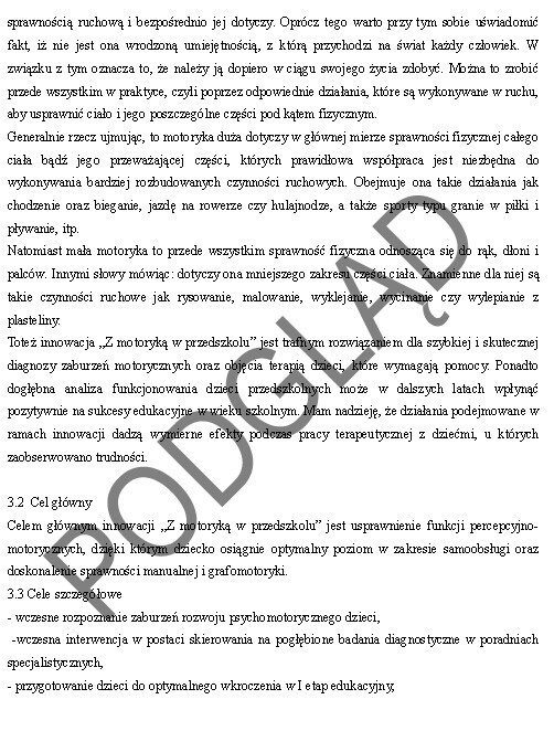 Innowacja pedagogiczna "Z motoryką w przedszkolu"- Zestaw ćwiczeń usprawniających sferę motoryki małej dzieci w wieku 3-6 lat