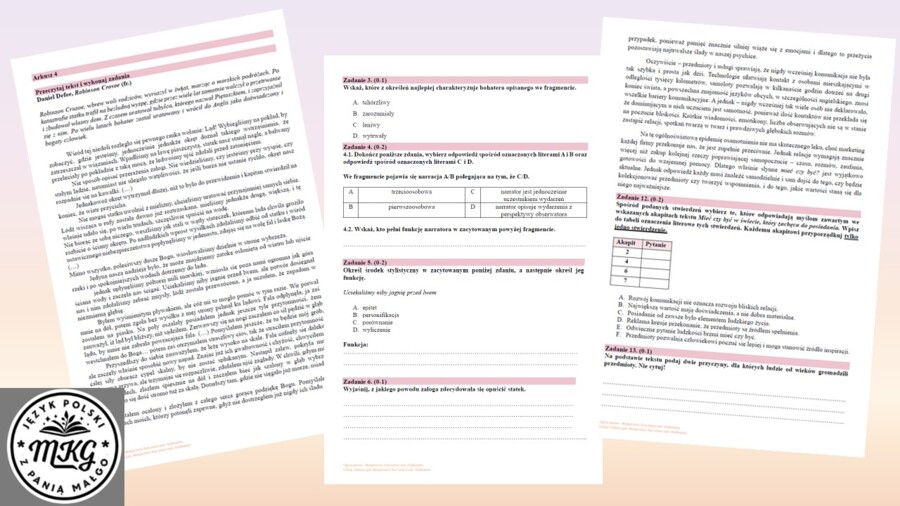 Zestaw arkuszy z tekstami literackimi z lektur nieobowiązkowych