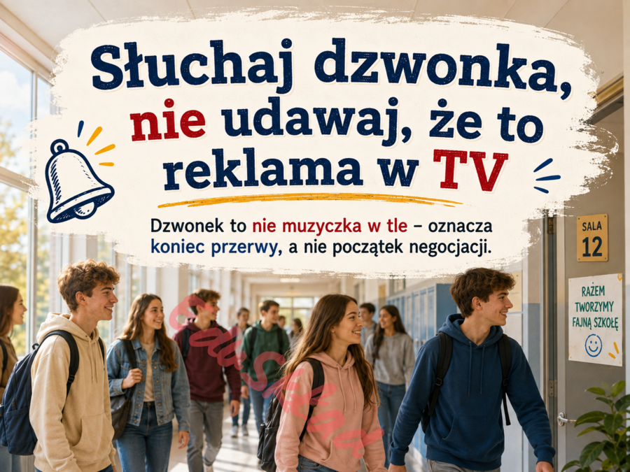 🛎️ Zasady bezpiecznej przerwy – nowoczesna gazetka korytarzowa z humorem
