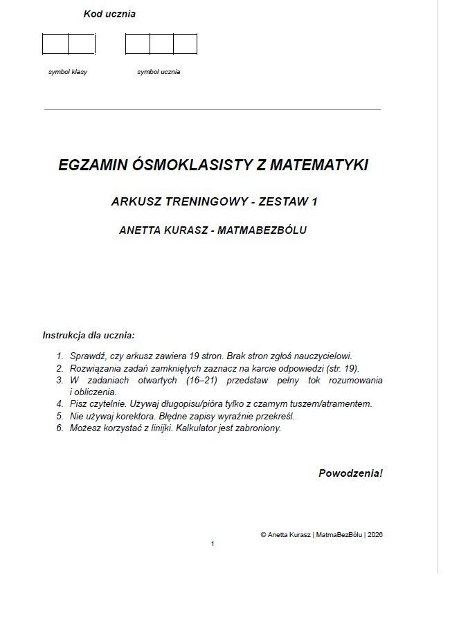 Egzamin ósmoklasisty z matematyki. Arkusz treningowy - zestaw 1.