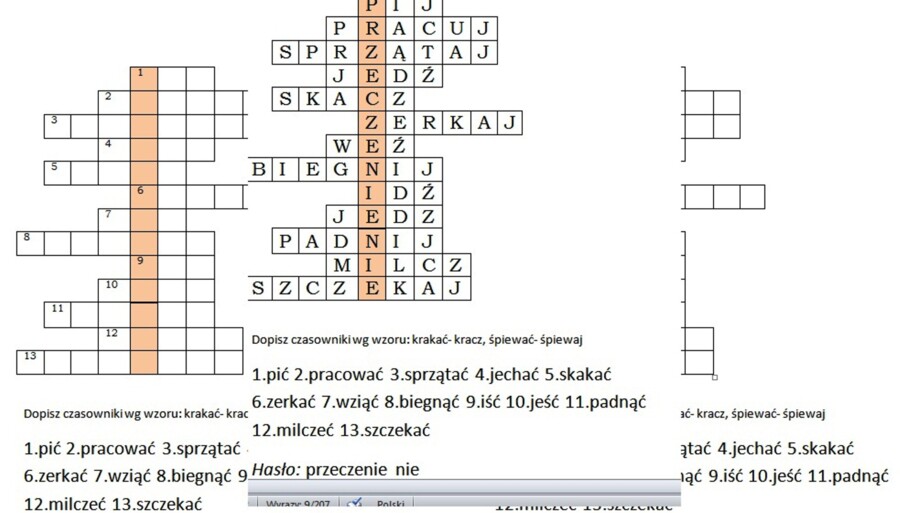 Logogryf dla klasy 3 szkoły podstawowej "Przeczenie nie"