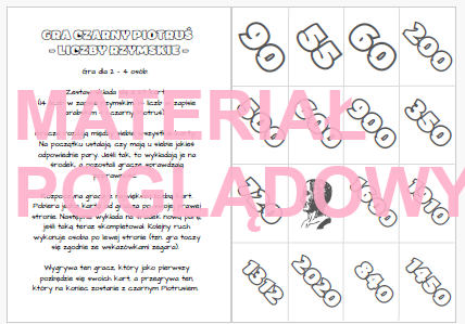 Liczby rzymskie - notatka + gra Czarny Piotruś kl. 4