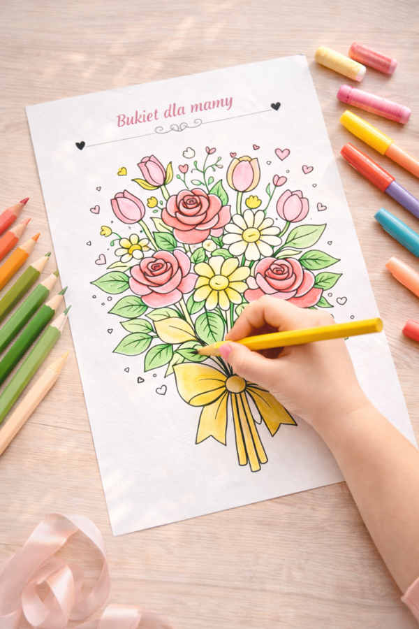 Kolorowanka. Bukiet dla mamy